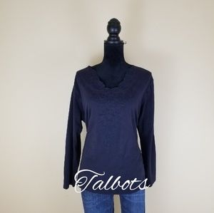 TALBOTS NAVY TUNIC W/EMBROIDERED NECK, SIZE 2X